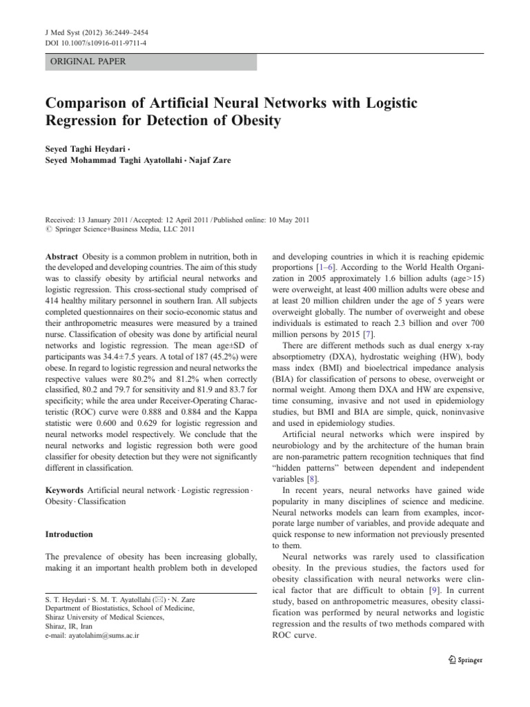 Comparison of Artificial Neural Networks With Logistic | PDF | Obesity ...