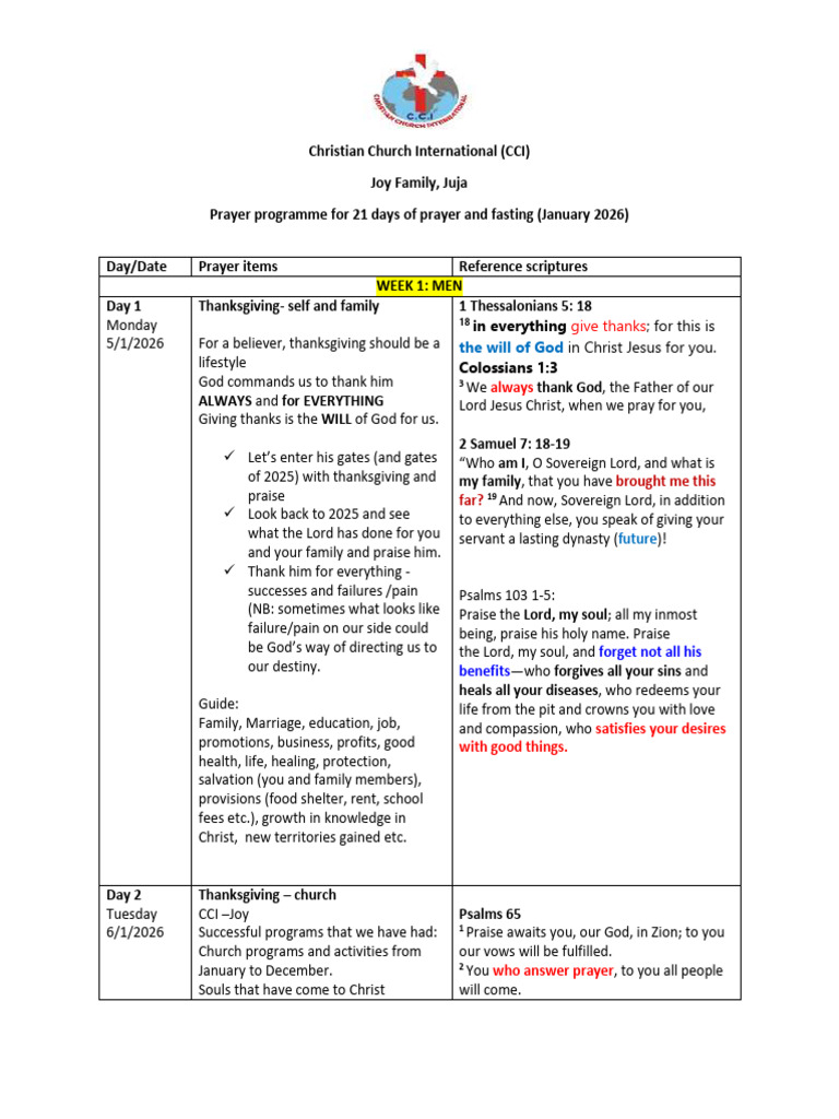 21 Days of Prayer and Fasting Jan 2026-Week 1 | PDF | Names Of God In ...