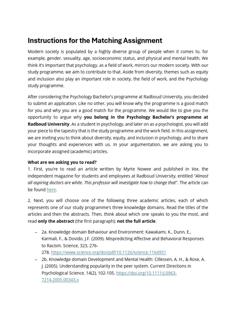 Instructions For The Matching Assignment | PDF | Psychology | Thought