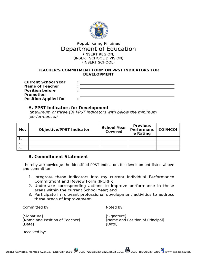 Teachers Commitment Form Annex A To DO 034 S 2025 | PDF