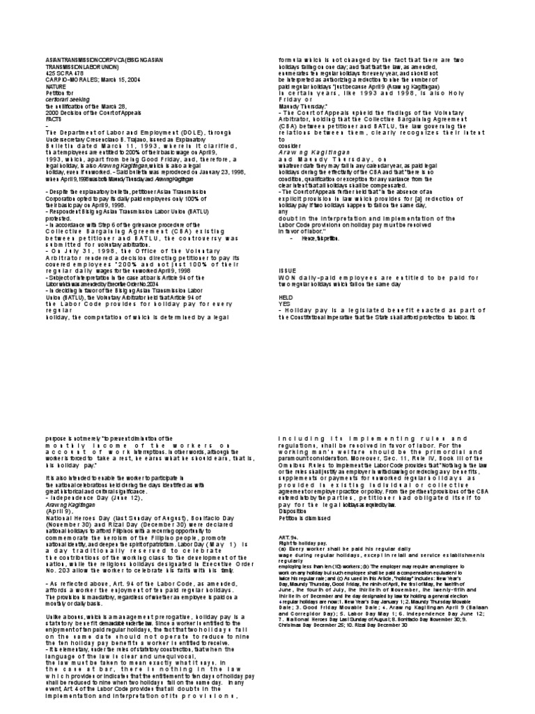 Asian Transmission Corp v CA Employment Labour Law