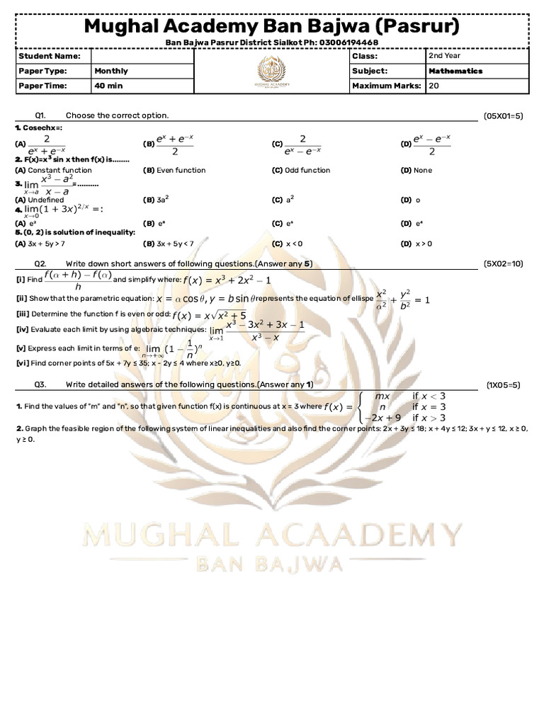 2nd Year-Mathematics-Slp Mathematics p2 | PDF | Inequality (Mathematics ...