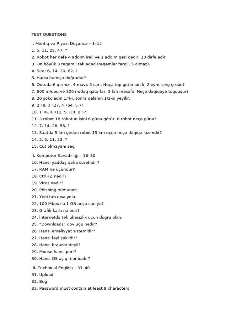 Test Questions | PDF