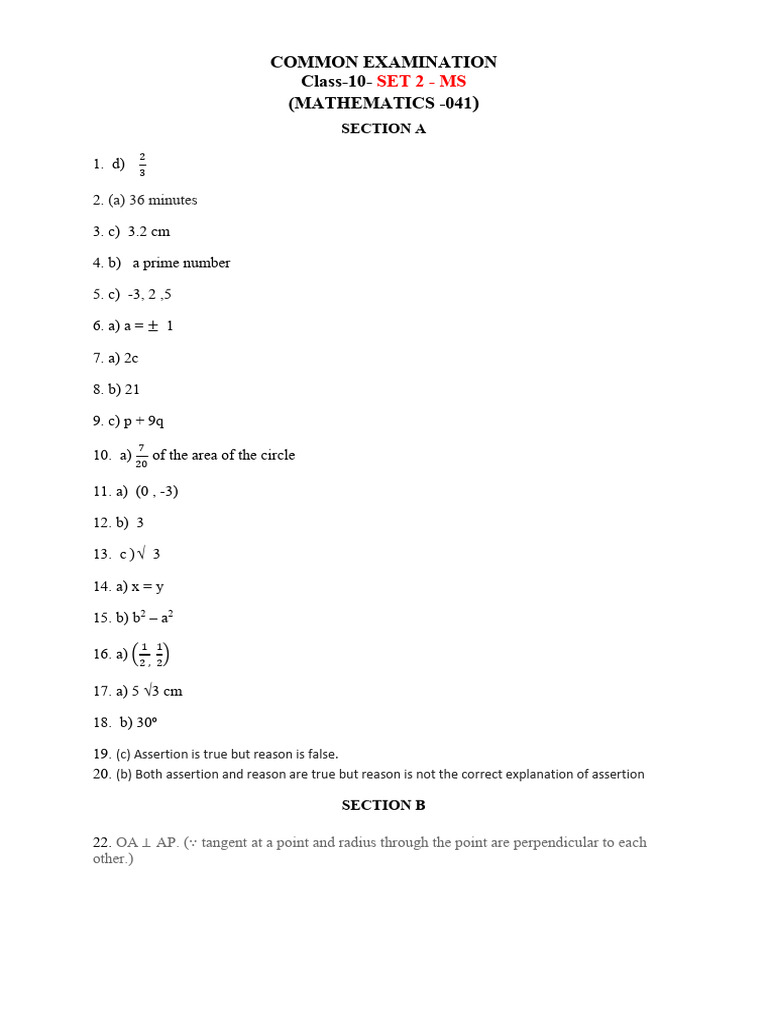Ms - Cssc Maths Standard - Set 2 | PDF | Circle | Perpendicular