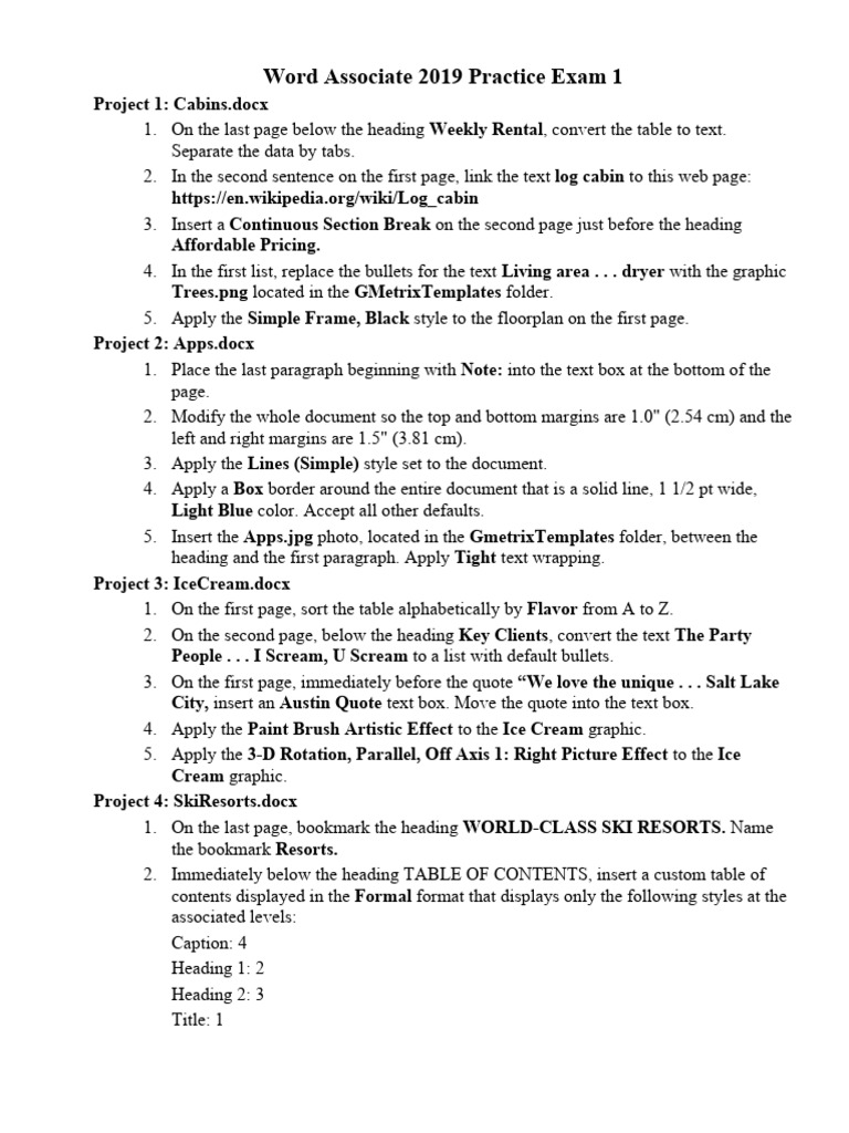 Word Associate 2019 Practice Exam 1 | PDF | Microsoft Word | Computing