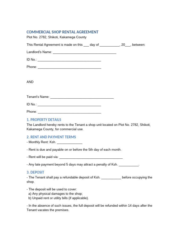 Shop Rental Agreement | PDF