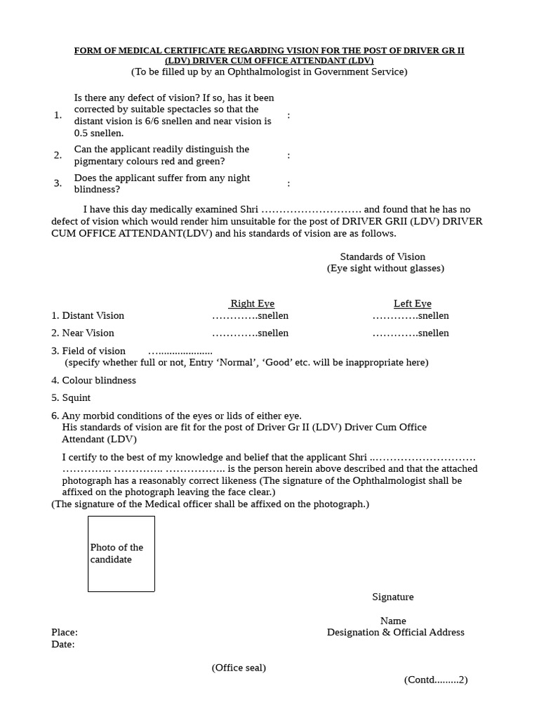 Medical Certificate - Vision | PDF | Eye | Human Eye