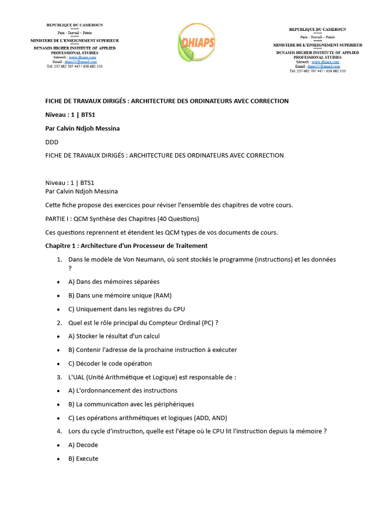 TD Architechture Et Correction | PDF | Assembleur | Mémoire (informatique)