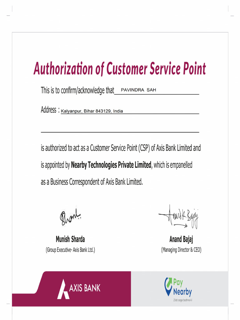 Axis Certificate Letter | PDF