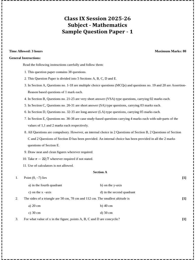 Class 9 Sample Paper | PDF | Circle | Perpendicular