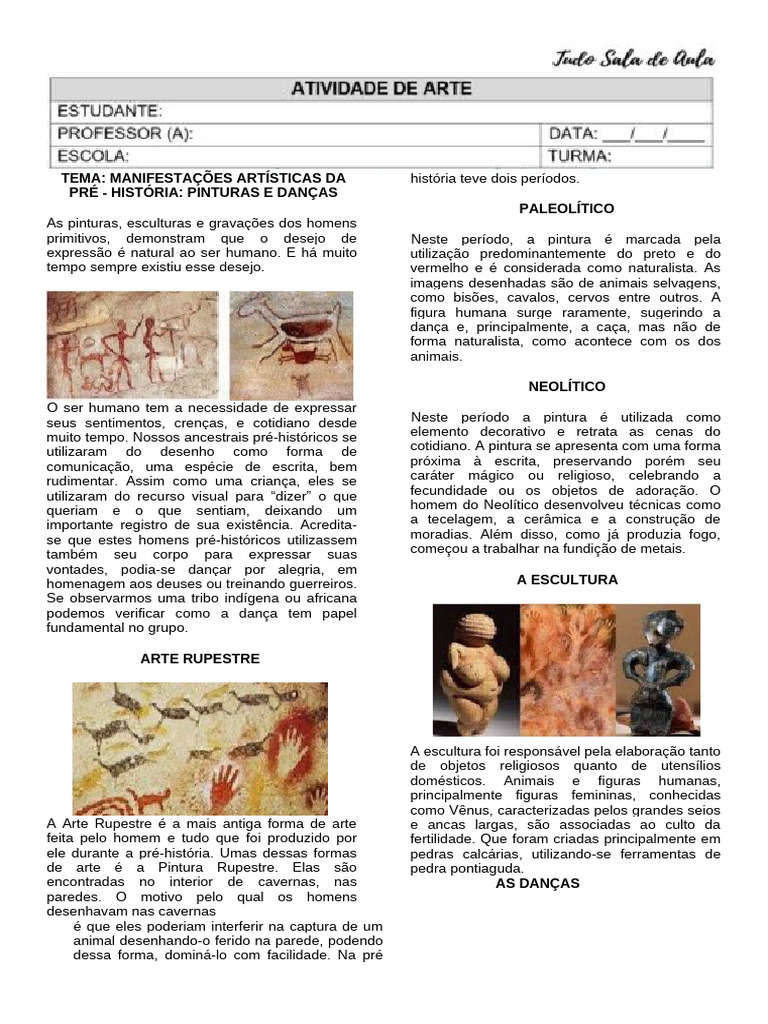 Atividade - Manifestações Artísticas - Tudo Sala de Aula | PDF | Arte ...