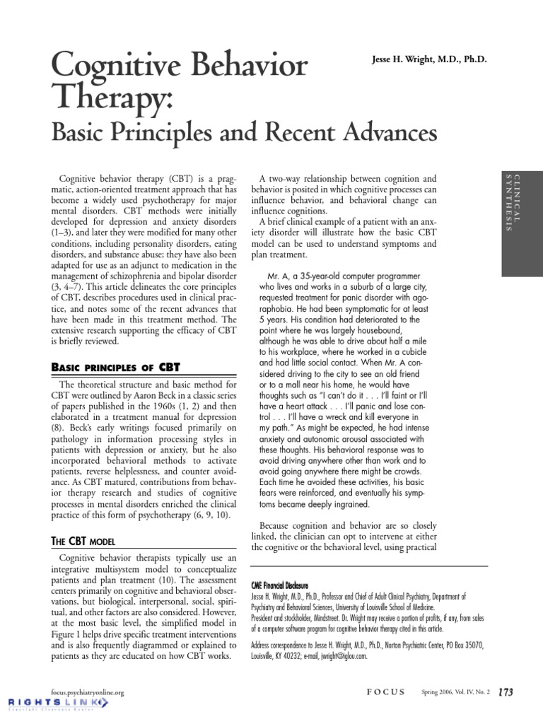 Cognitive Behavior Therapy_ Basic Principles and Recent Advances | PDF ...