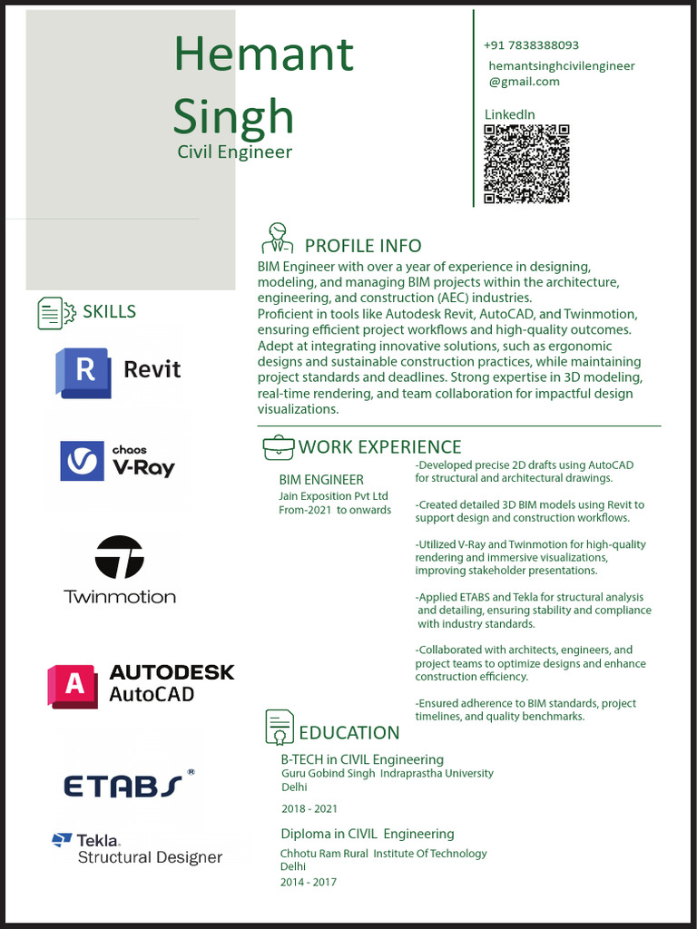 Resume Hemant Singh | PDF | Building Information Modeling | Autodesk Revit