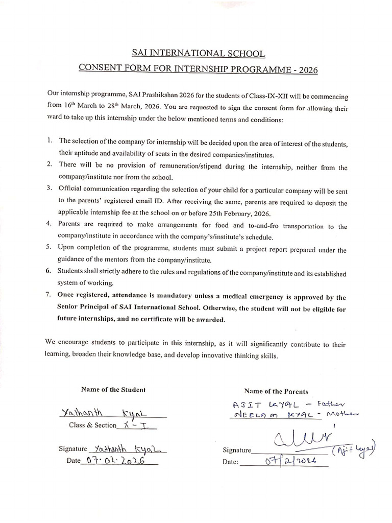 Consent Form 2026 For Sis Parents | PDF