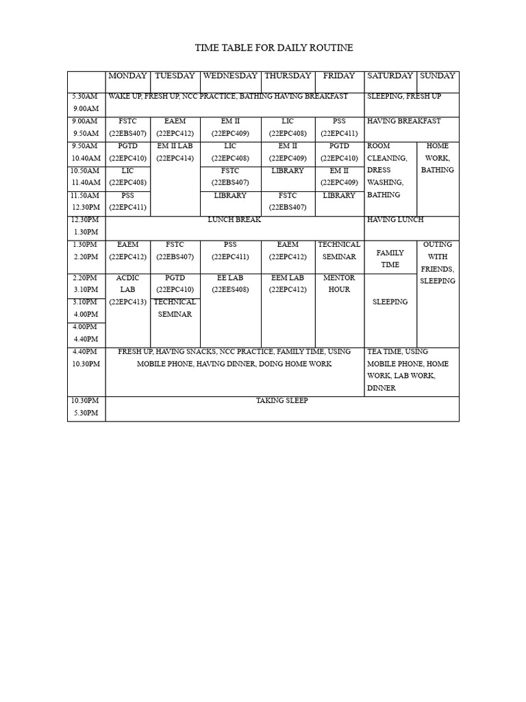 Time Table | PDF