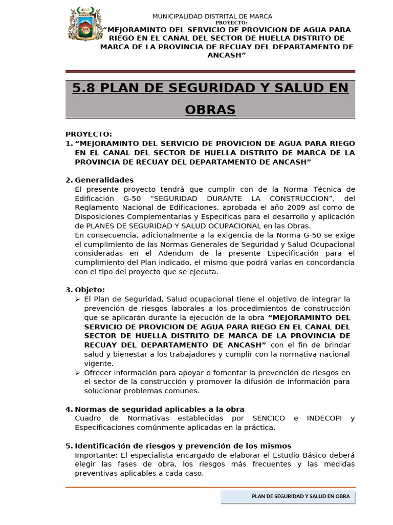 5.8 Plan de Seguridad y Salud en Obra | PDF | Seguridad y salud ocupacional