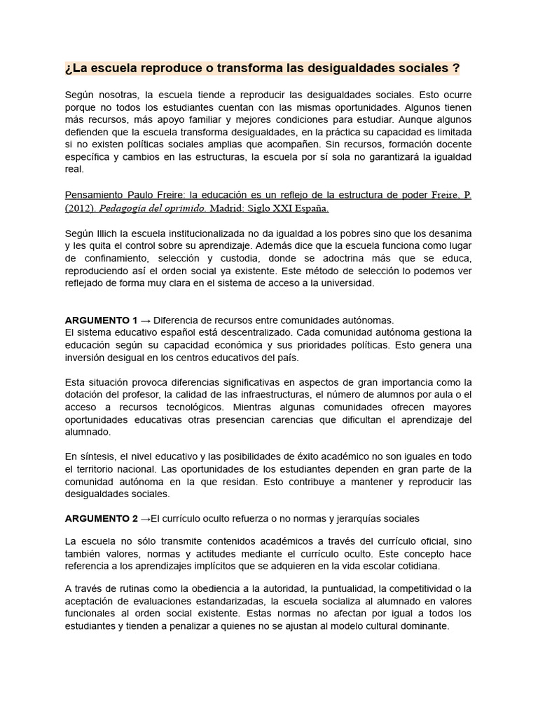TAREA 1 -¿Qué Papel Juega La Escuela en Nuestra Sociedad | PDF | Plan ...