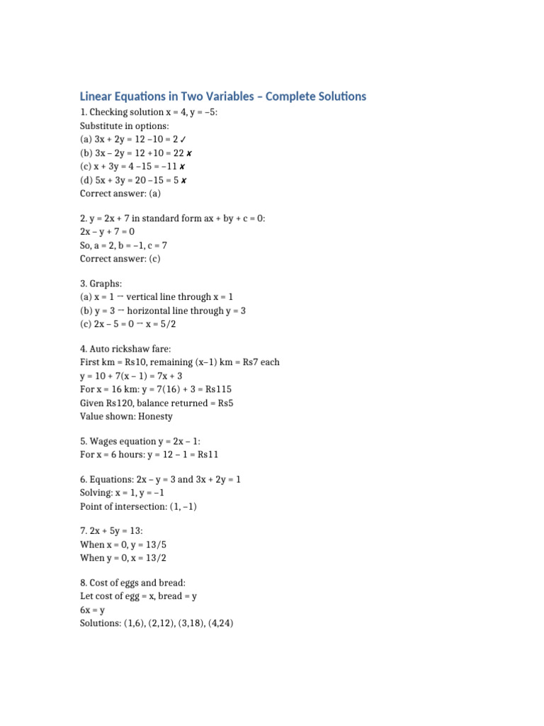 Linear Equations Complete Solutions | PDF