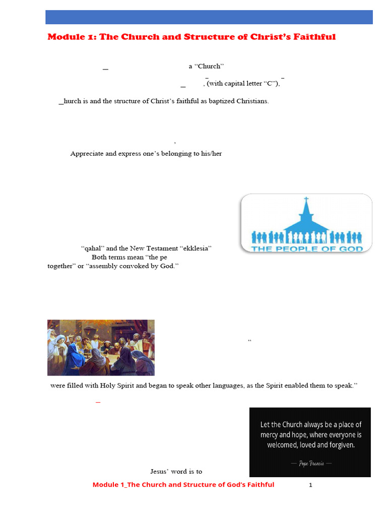 RE 3 - Module 1 - Church and Structure of Christ Faithful - STUDENT ...