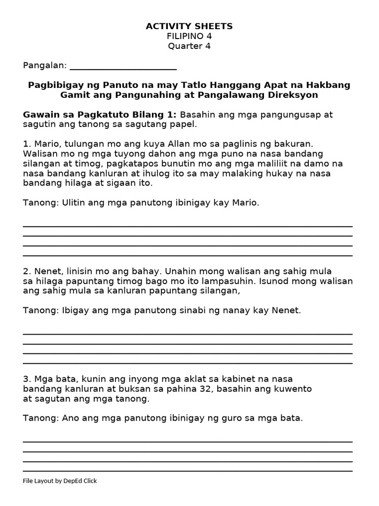 Filipino 4 Activity Sheet q4 w1 1 | PDF