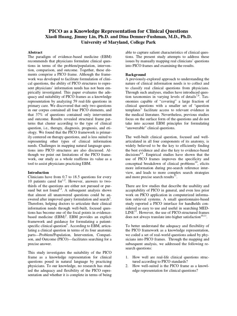 Pico | Medical Diagnosis | Evidence Based Medicine