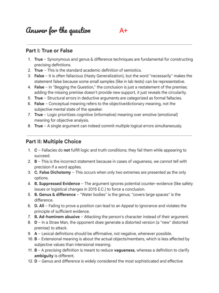 Logic Fallacy Explanations and Answers | PDF | Fallacy | Logic