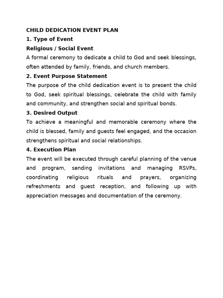 Child Dedication Event Plan 3 | PDF