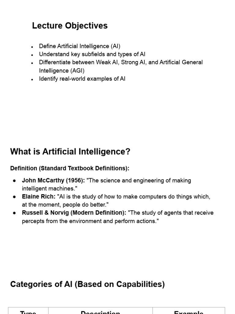 1 - Introduction To Artificial Intelligence - Definitions & Types | PDF ...