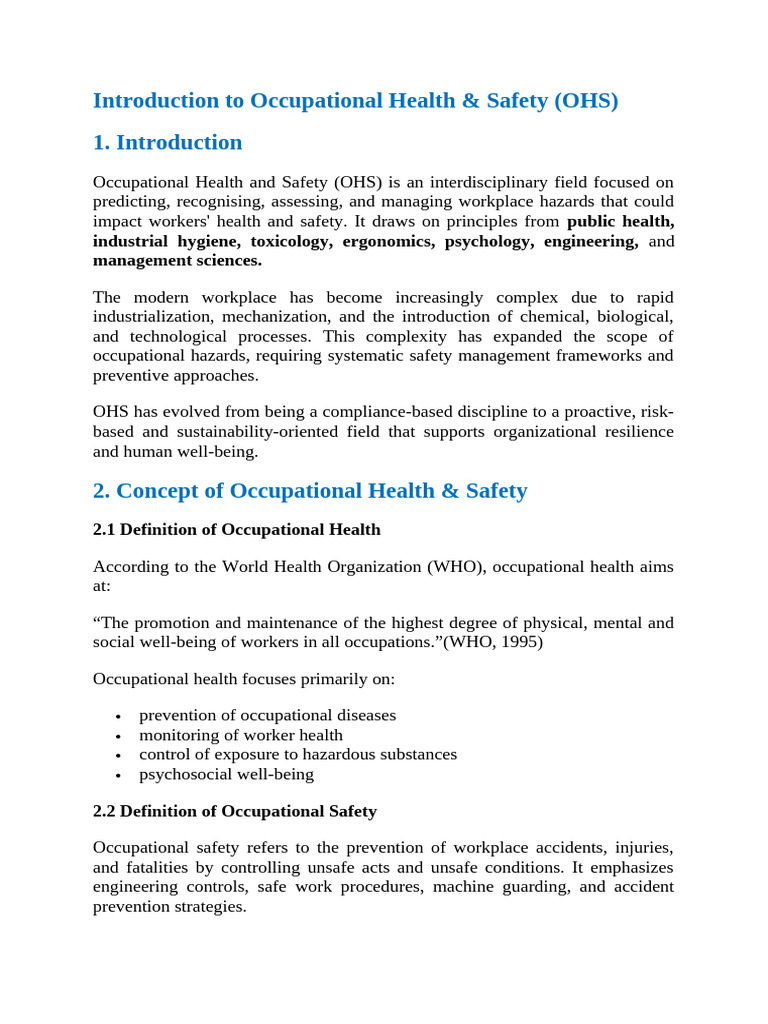 Introduction To Occupational Health & Safety (OHS) | PDF | Occupational ...
