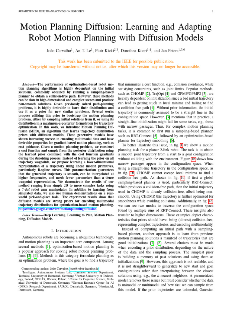 Motion Planning Diffusion: Learning and Adapting Robot Motion Planning ...