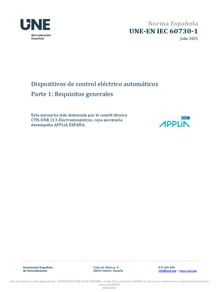 Une-En Iec 60730-1 2025 | PDF | Electromagnetismo | Electricidad