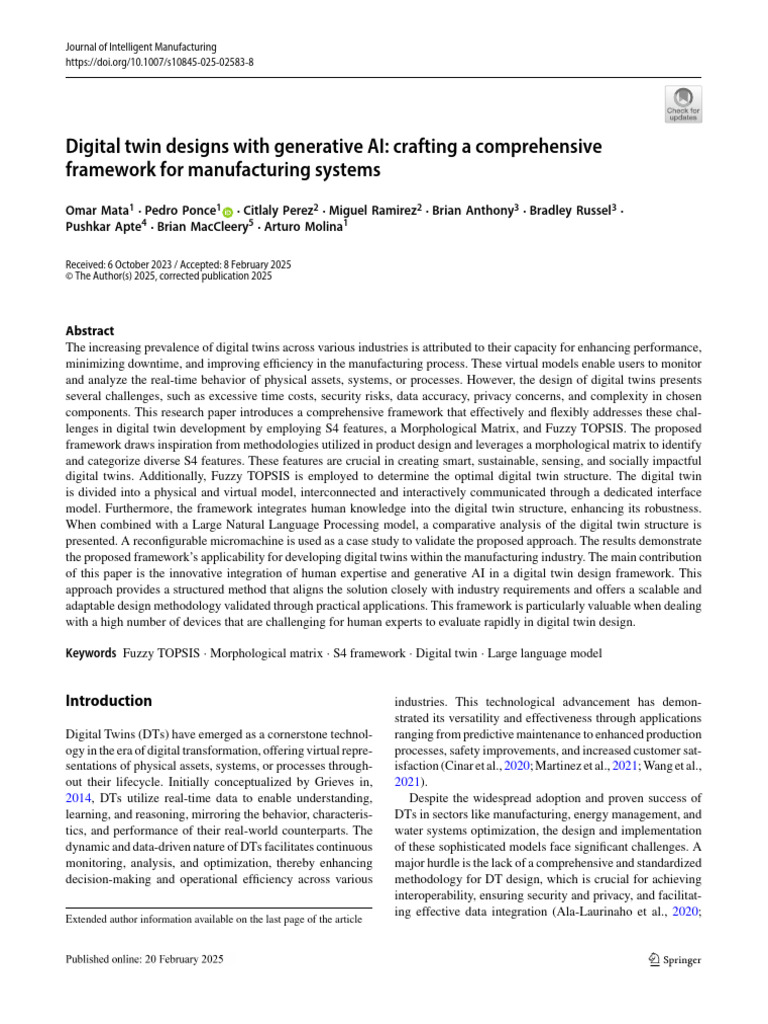 Digital Twin Designs With Generative AI Crafting A Comprehensive | PDF ...