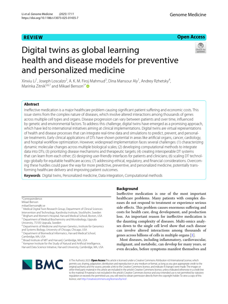 Digital Twins As Global Learning | PDF | Personalized Medicine ...