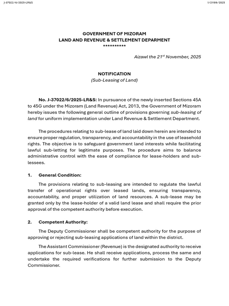 Notification - Sub-Leasing of Land (21.11.2025) | PDF | Lease | Legal ...