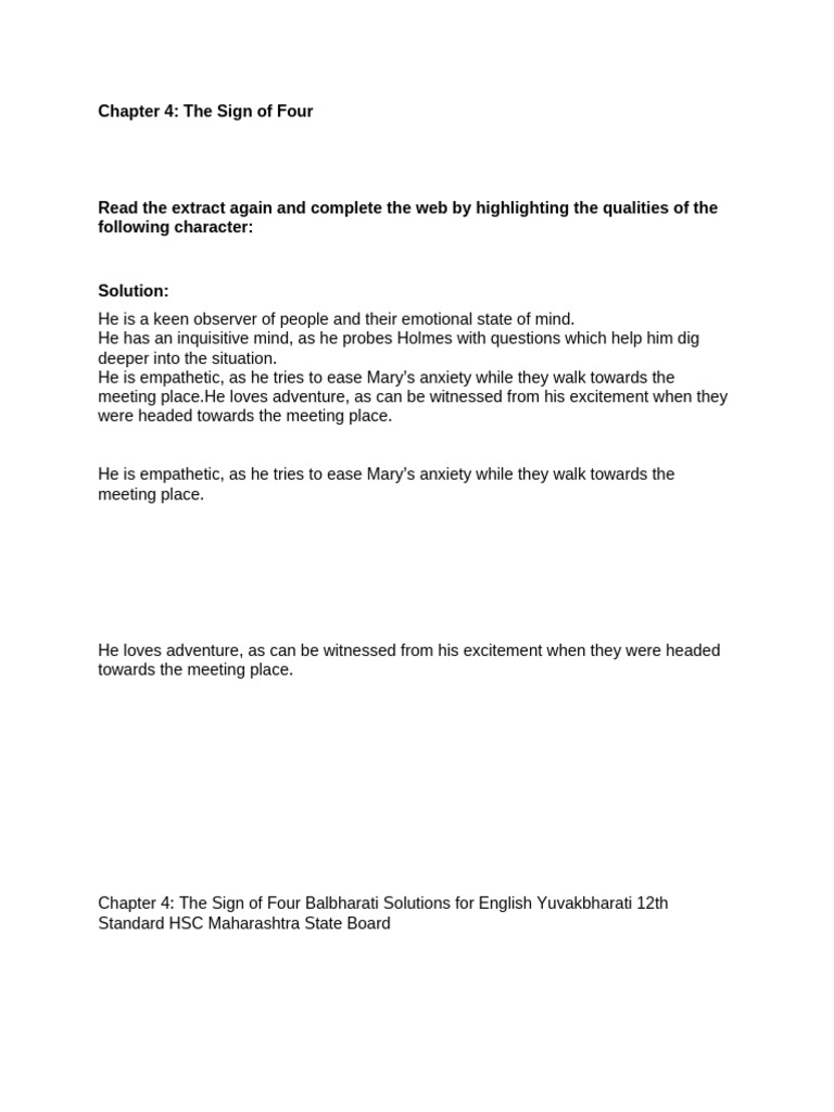 Chapter 4 - 4 The Sign of Four | PDF | Dr. Watson | Minor Sherlock ...