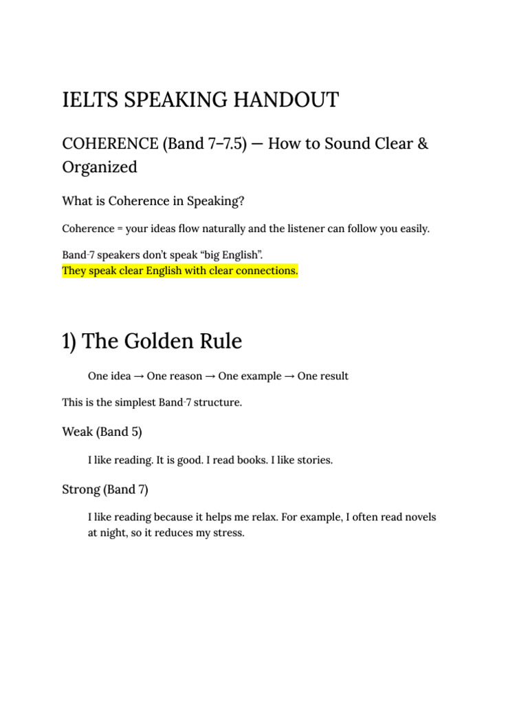 Ielts Speaking Coherence | PDF