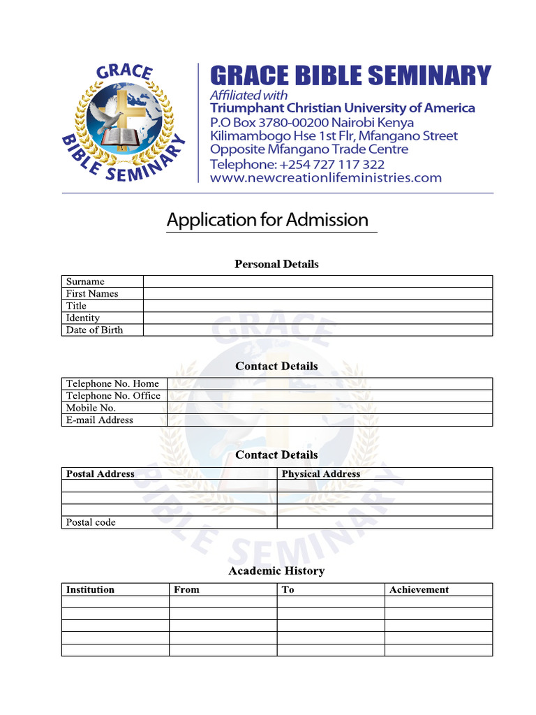 Bible Seminary Application Form.-2 | PDF