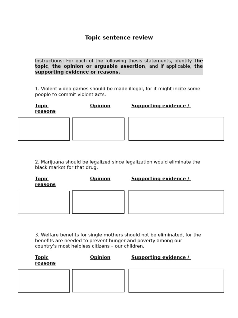 Topic Sentence Review | PDF