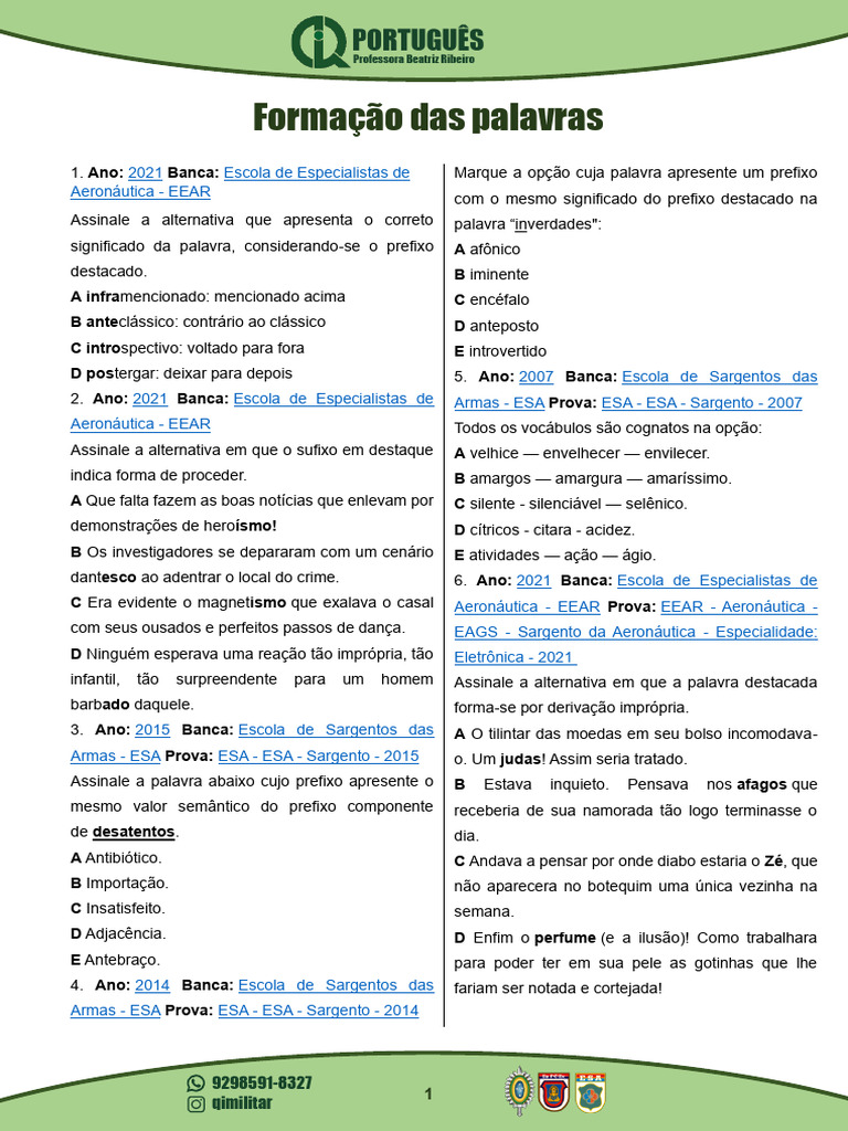 Estrutura e Formaã Ã o Das Palavras | PDF | Linguística