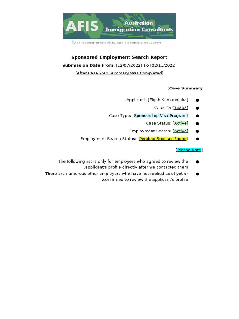 AFIS Job Report Template | PDF
