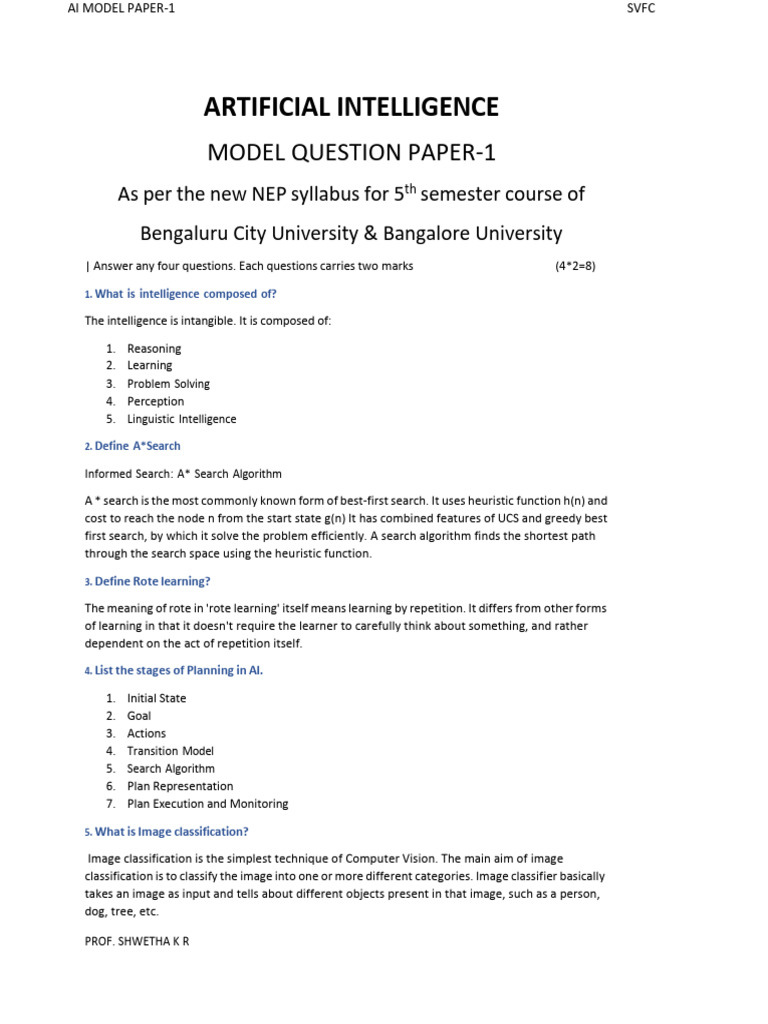 Ai Model Question Paper-1 | PDF | Machine Learning | Artificial ...