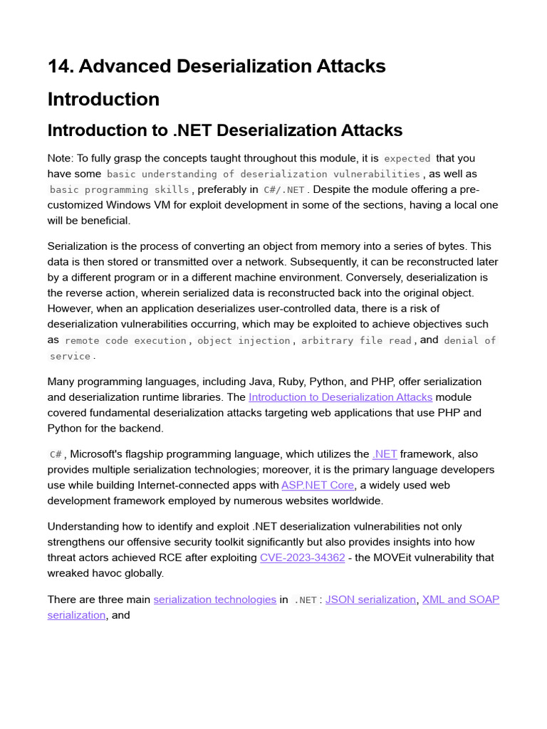 Advanced Deserialization Attacks | PDF