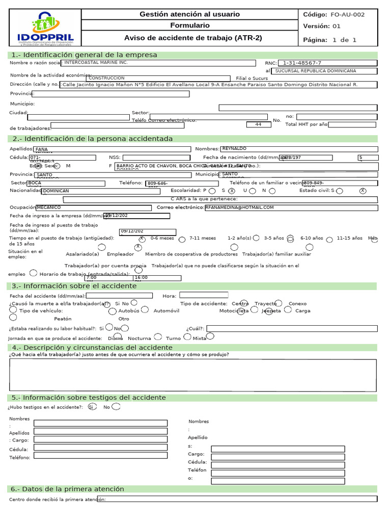Formulario ATR 2 FO-SC-002 v2 1. | PDF