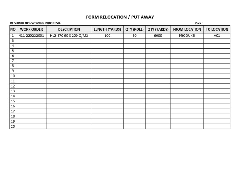 Form Relokasi Put Away Finish Good (1) | PDF