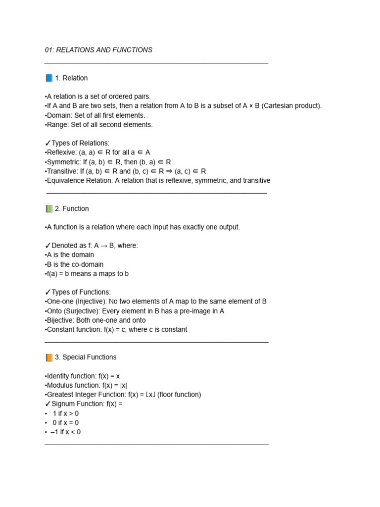 01 - Relations and Functions | PDF