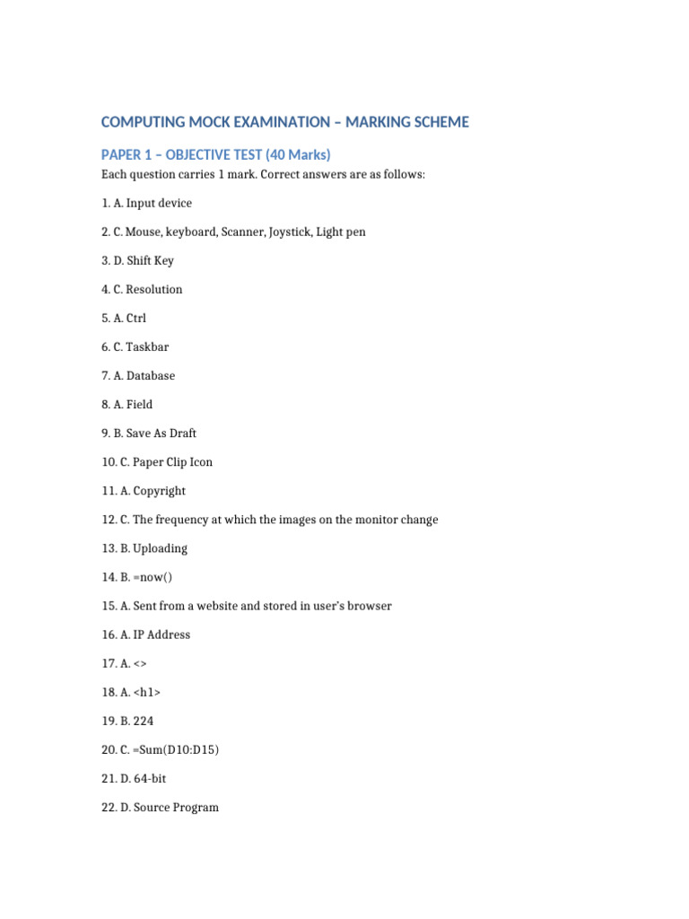 Computing Marking Scheme | PDF