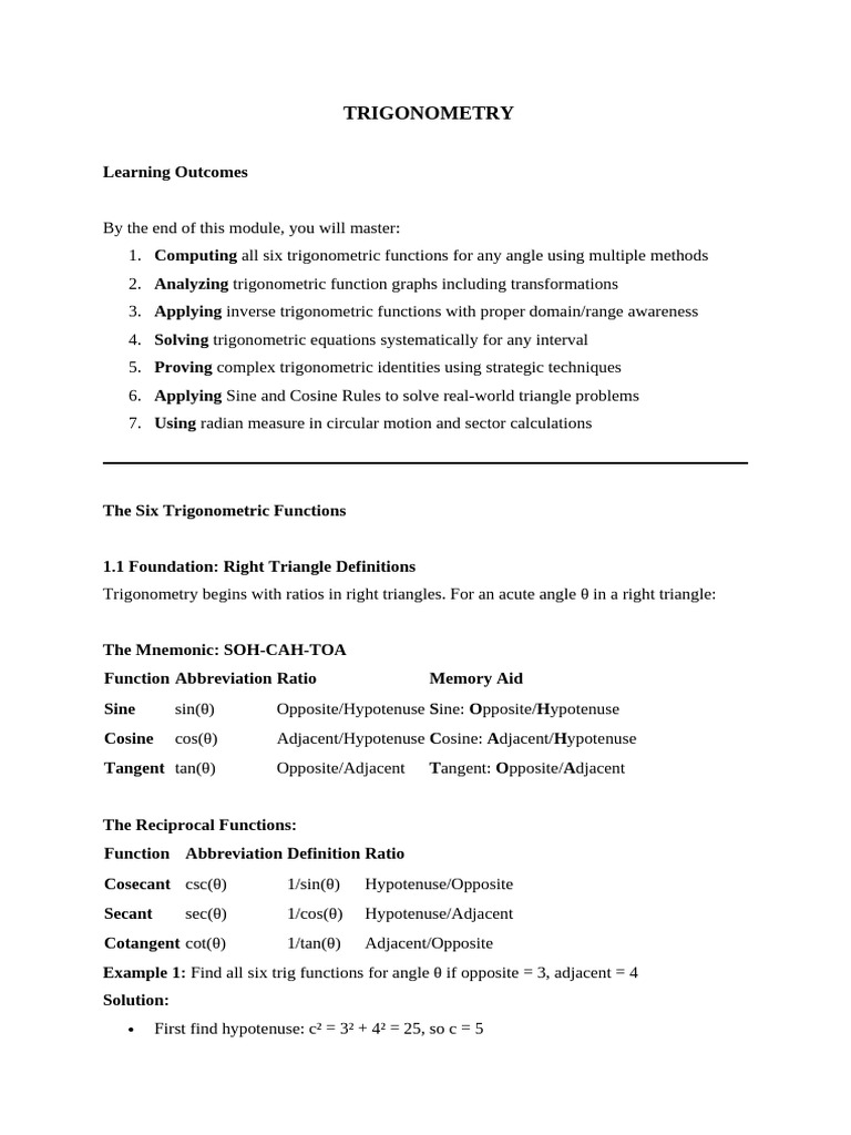 Mai Nare Trigonometry Notes | PDF | Trigonometric Functions | Trigonometry