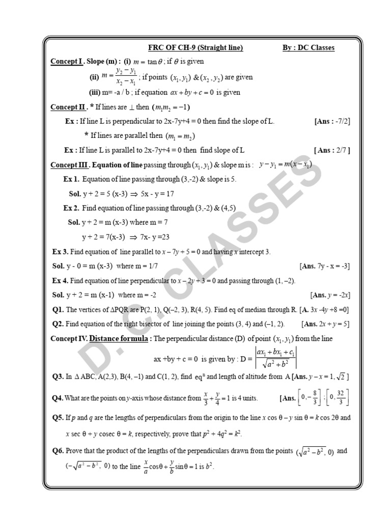 FRC of CH - 9 (Straight Line) | PDF | Line (Geometry) | Elementary ...
