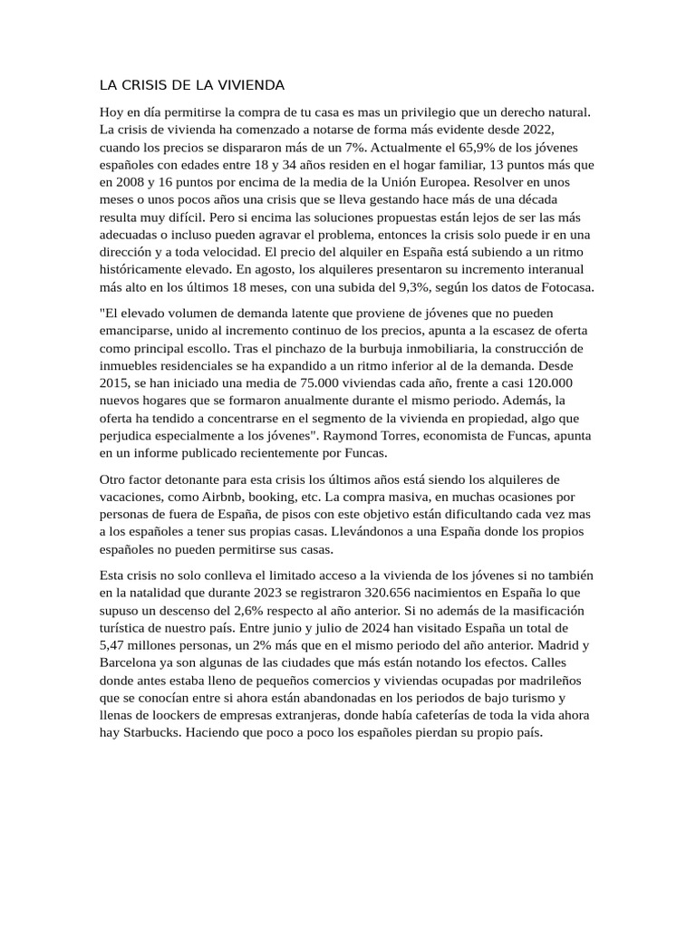 La Crisis de La Vivienda | PDF | Economias