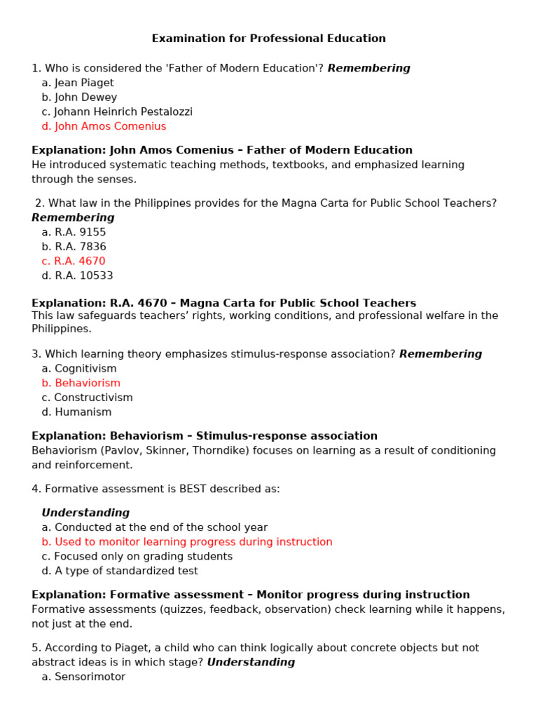 Professional Education Examination | PDF | Educational Assessment ...